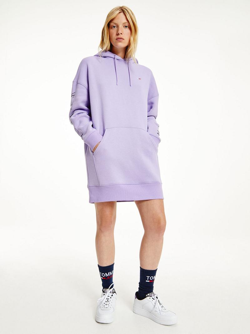 Női Tommy Hilfiger Organic Pamut Logo Hoodie Dresses Lila | HU 103FDN